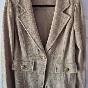 St. John Tan Textured Knit Blazer with Gold Buttons